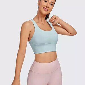 CRZ YOGA Yoga Bra, Wirefree Padded Workout Sports Bra, Blue Large, H172